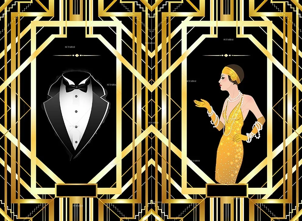 Great Gastby Photography Backdrop 1920s Black and Gold Background Retro Gatsby Birthday Backdrop Children Party Supplies Props