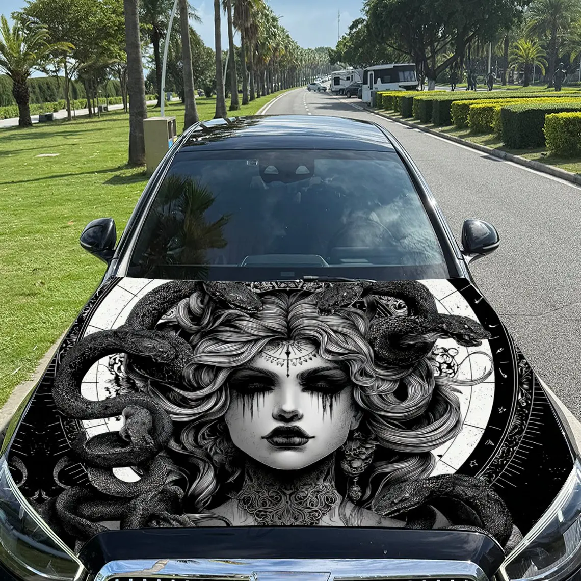 

Mysterious Snake - Haired Banshee Car Vinyl Wrap, PVC Material Waterproof Car Hood Sticker, Self-Adhesive Scratch-Resistant Stic