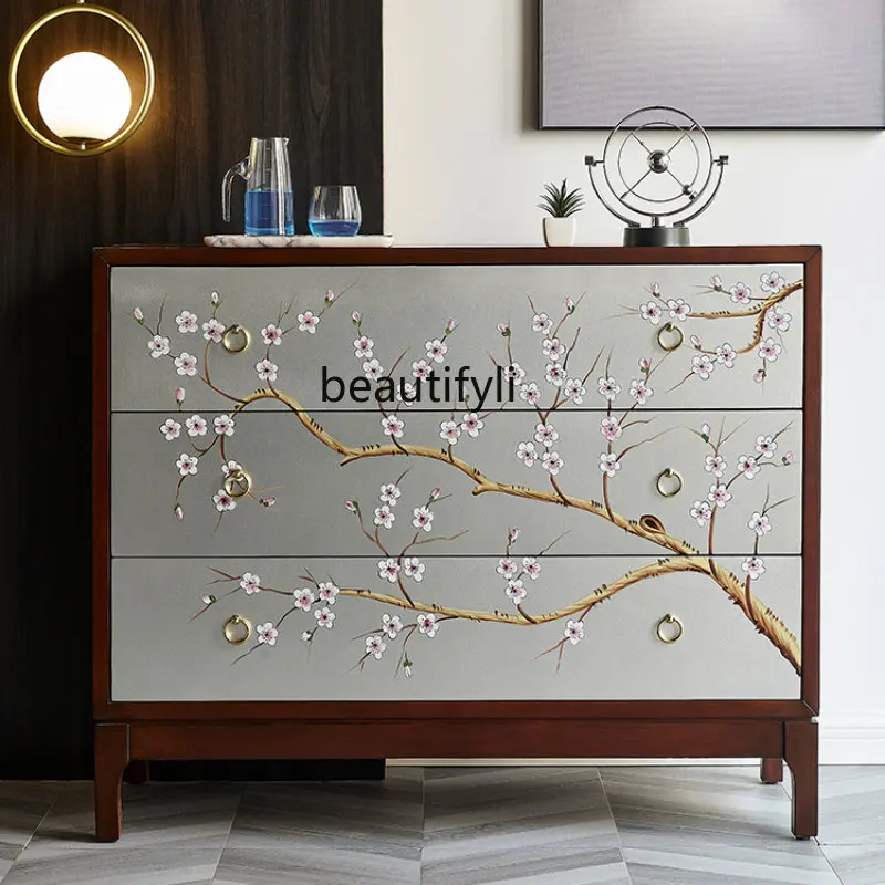 

Chinese-Style Solid Wood Storage Hallway Storage Chest of Drawers Living Room Wooden Painted Decorative Bedroom Cabinet