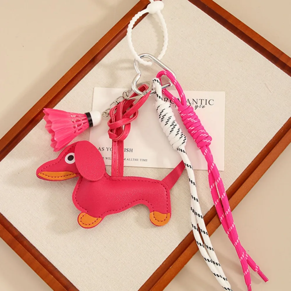 

PU Leather Braided Rope Bag Pendant Hanging Woven Rope Dachshund Dog Keychain Bag Decoration Girl Heart
