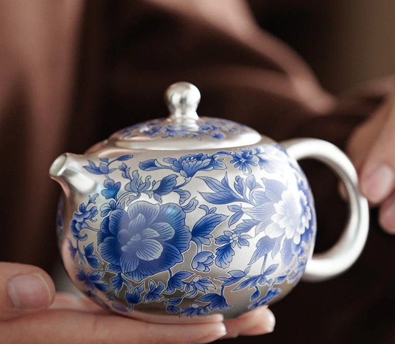 

DSA blue and white peony Xishi pot, one pot and two cups of kung fu tea set, gifts, travel tea set, tea maker, household