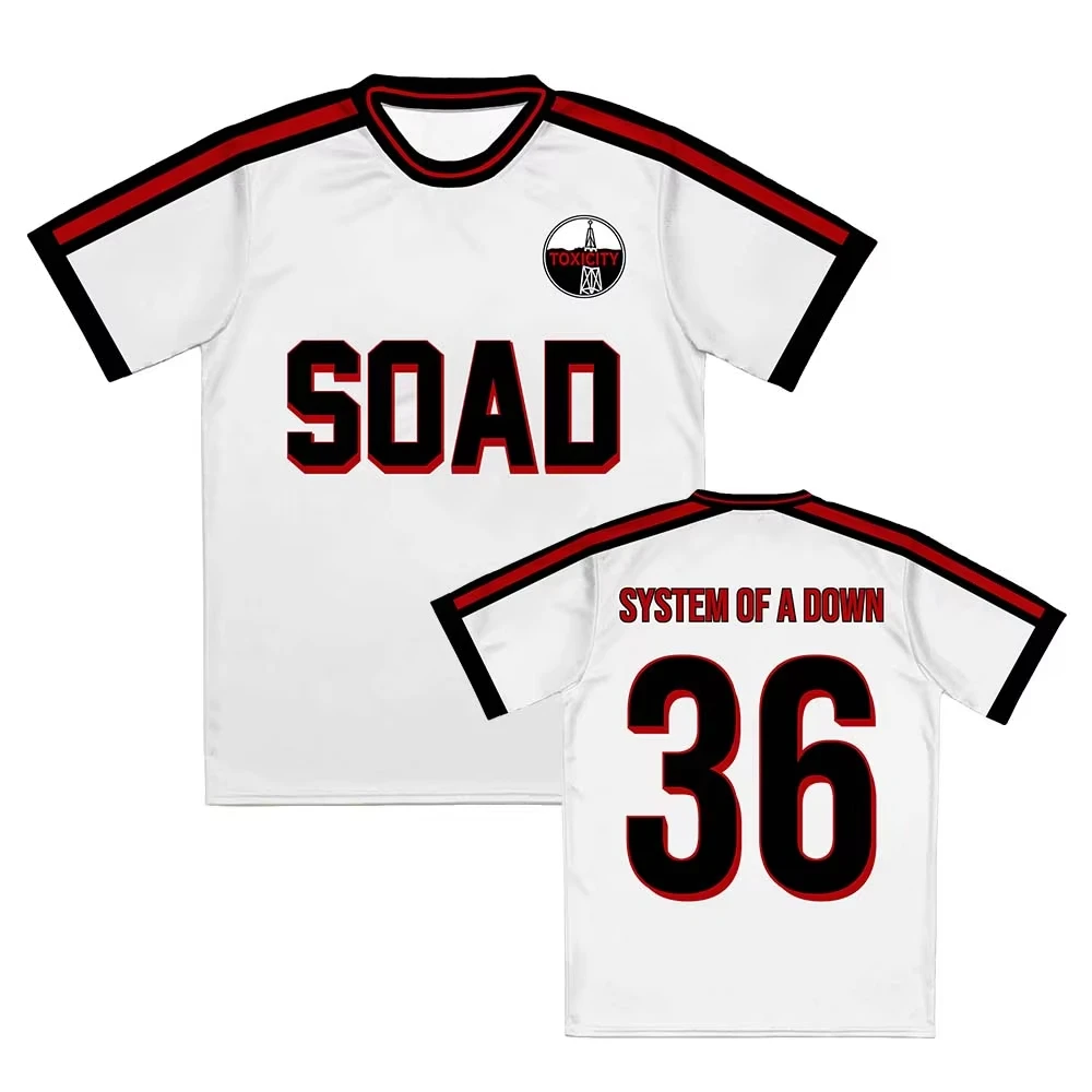 System of A Down Soda Tour Football Tee Jersey Streetwear Design Graphic Print Merch Tops Suitable for Adults and Children
