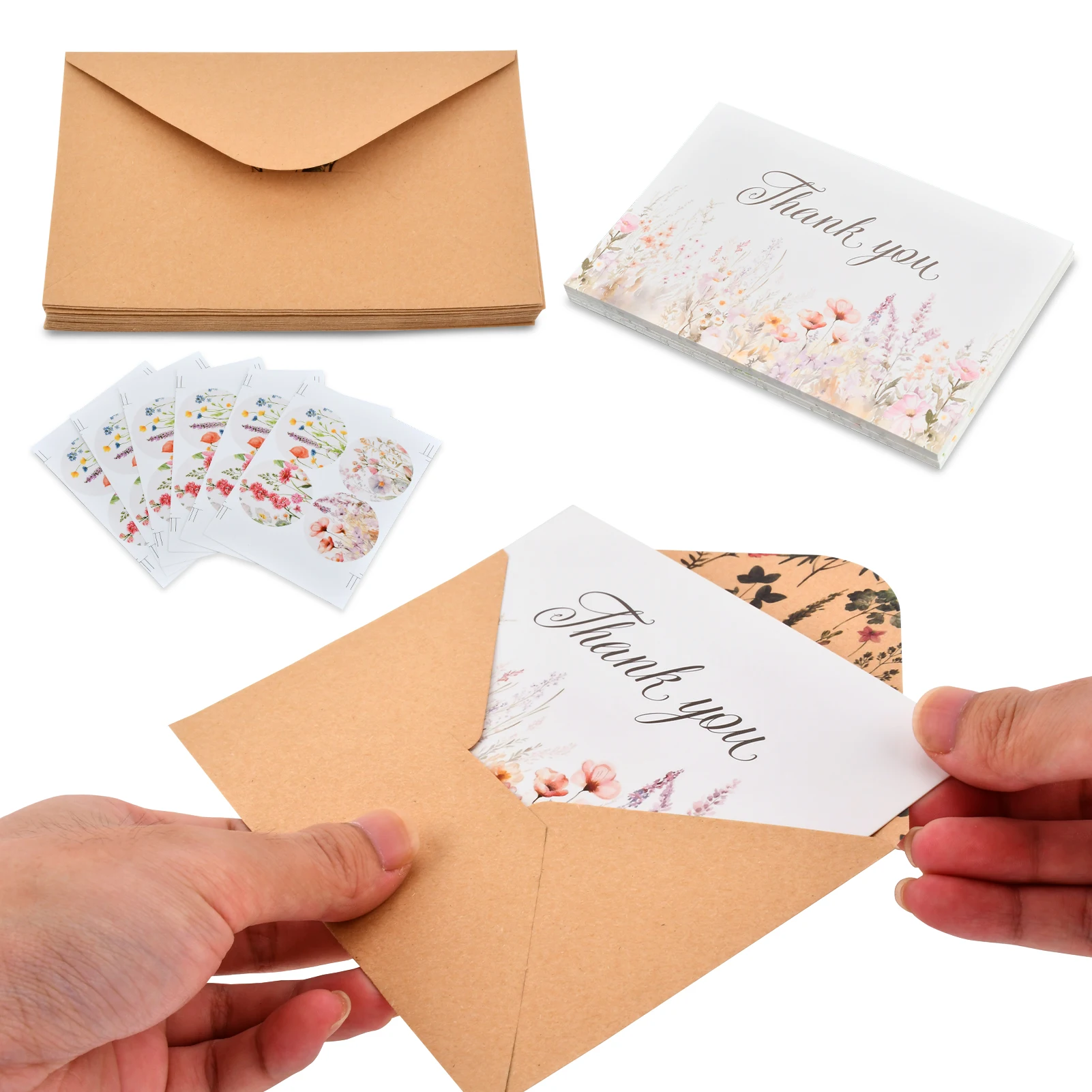 24pcs For Teacher Wedding Baby Shower Greeting With Envelopes Stickers Floral Elegant Thank You Card Birthday Small Business