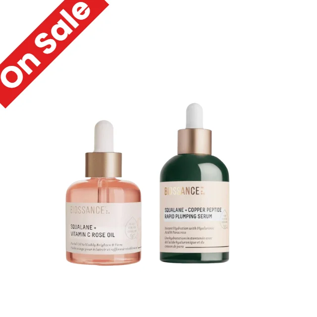 

BIOSSANCE Squalane Serum Set, Vitamin C Rose Oil & Copper Peptide Plumping Essence, Hydrating Brightening Facial Skin Care Serum