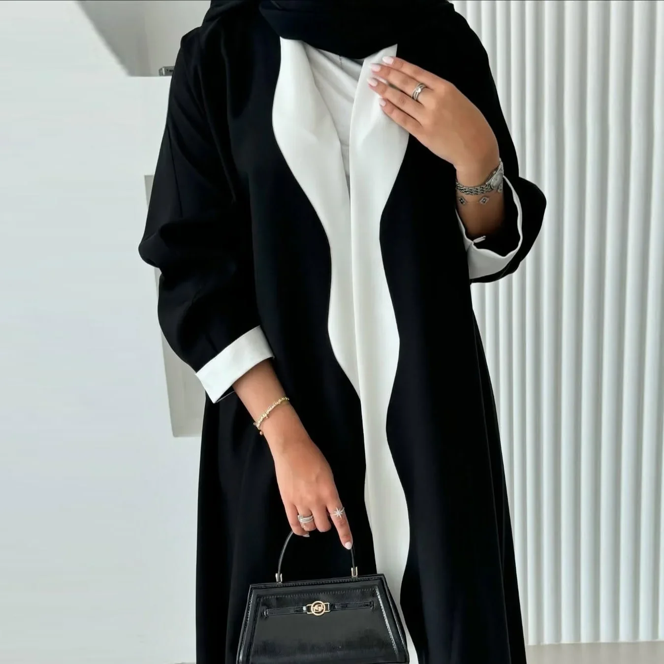 Black White Fashion Women's Clothing Muslim Women Arab Dubai Cardigan Robe Middle Eastern ABaya Dress