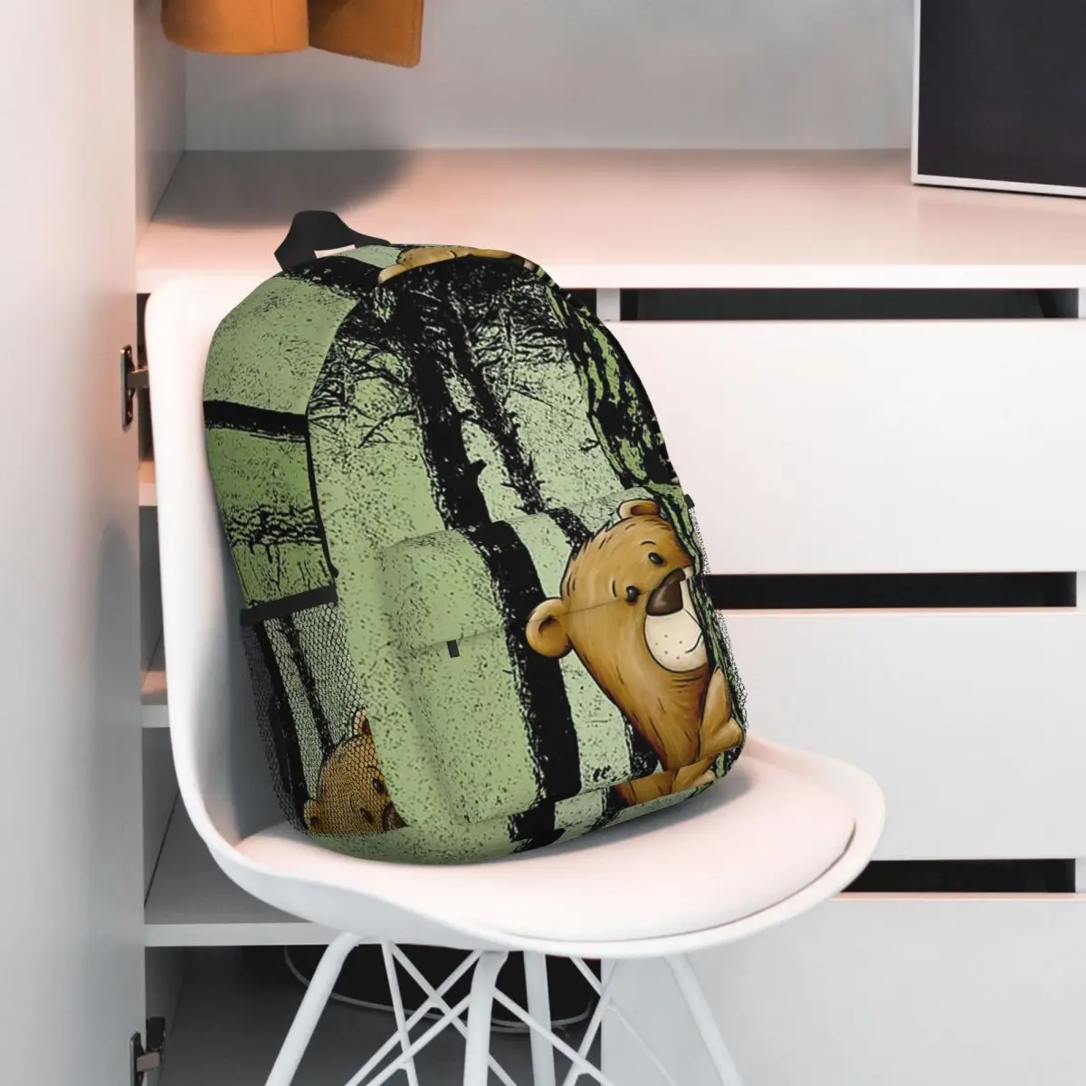 Cute Cartoon Bear Hiding In Twilight Forest Outdoor Backpack Student BookBag Kids School Bag Laptop Shoulder Bags for Boys Girls
