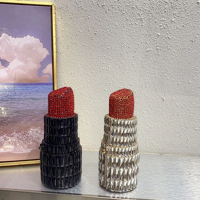 الجدة المرأة أحمر الشفاه شكل مساء حقيبة فاخرة حجر الراين ماسك من الكريستال محفظة لامعة الماس حقيبة يد لحفل الزفاف #5