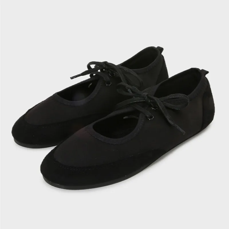 2025 Designer Brand Women Ballet Flats Soft Leather Fashion Shallow Round Toe Autumn Daily Lady Shoes Lace Up Casual Loafers