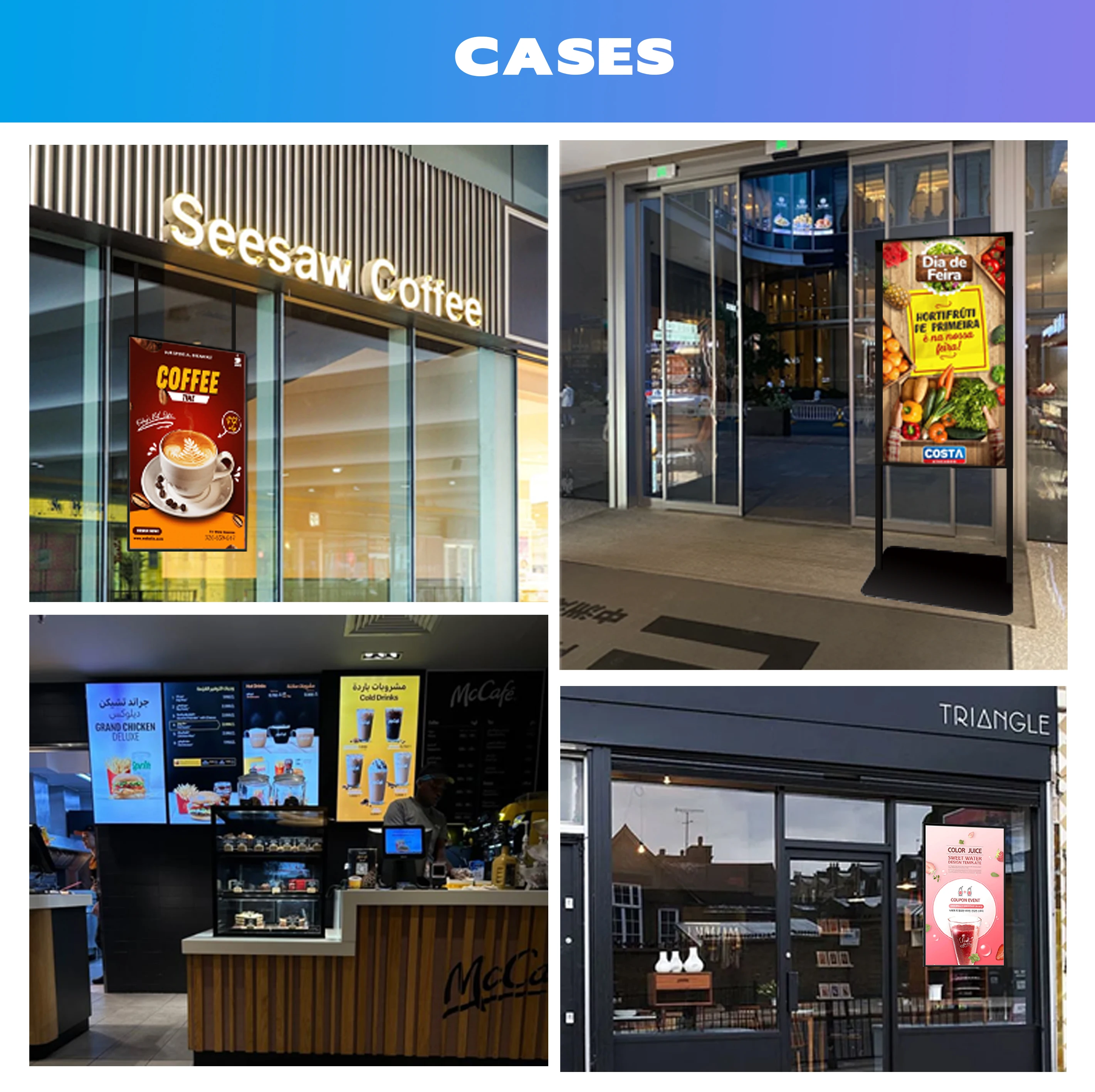 High Brightness Dual Screen Display Hanging Advertising Retail Store Promotional Digital Signage Window Lcd Digital Display