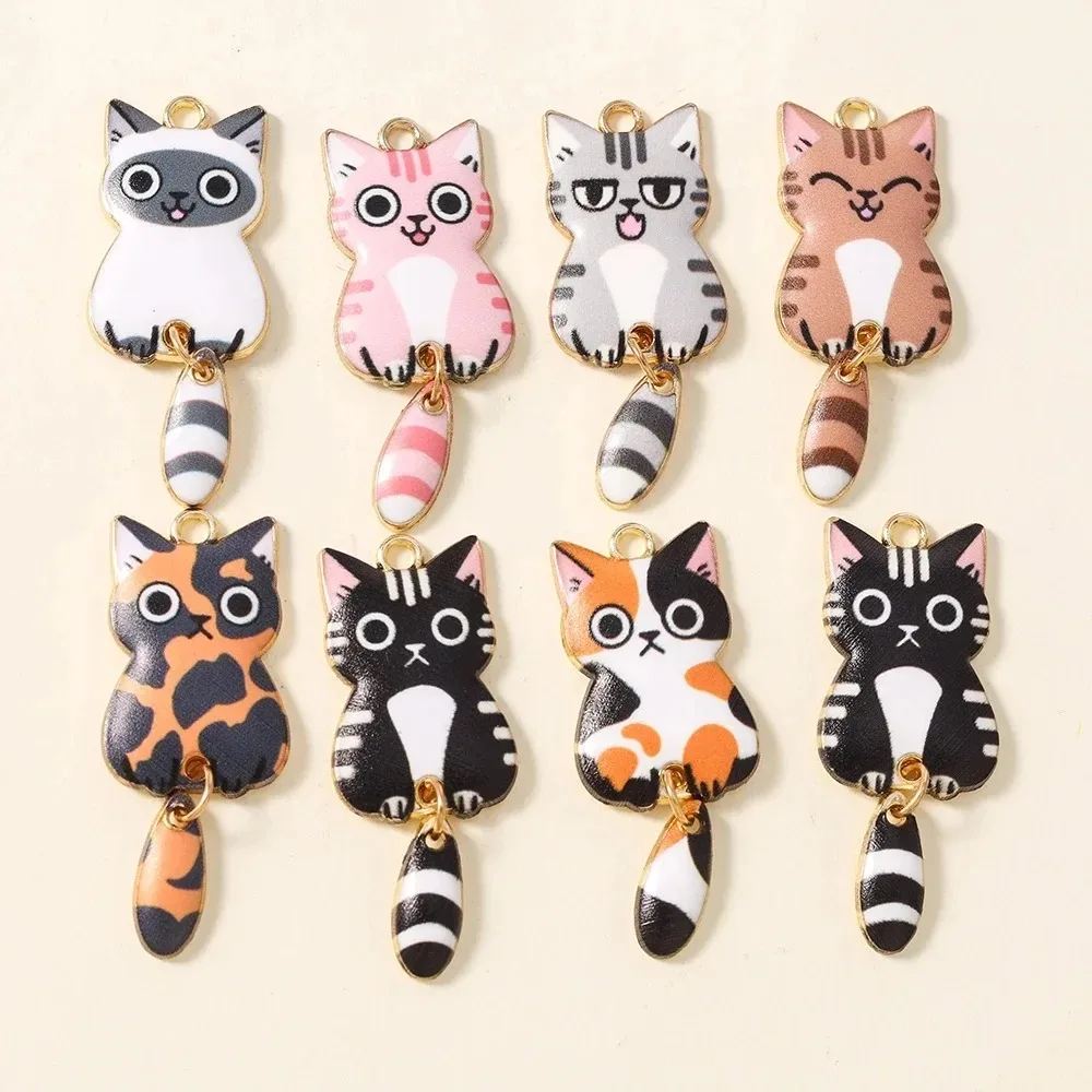 Breloques en résine en forme de chat de dessin animé, 16 × 39mm, 10 pièces, pendentifs d'animaux adorables, fournitures artisanales pour la fabrication de boucles d'oreilles, colliers, bijoux