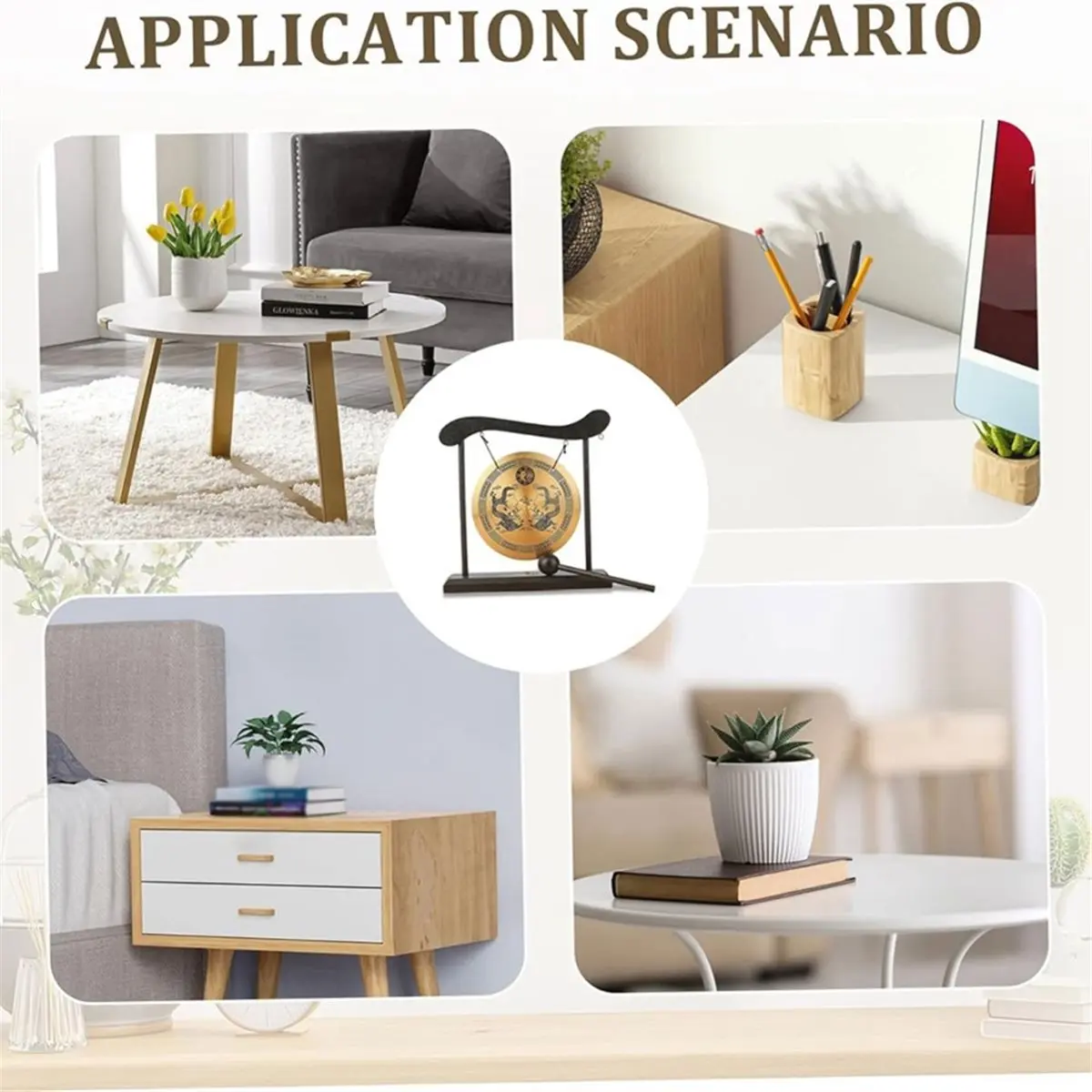 Multi-use Gear Desktop Gong Instrument, 4.7 Inch Wind Chime Gong with Stand & Beater Feng Shui Home Decor Housewarming Gift