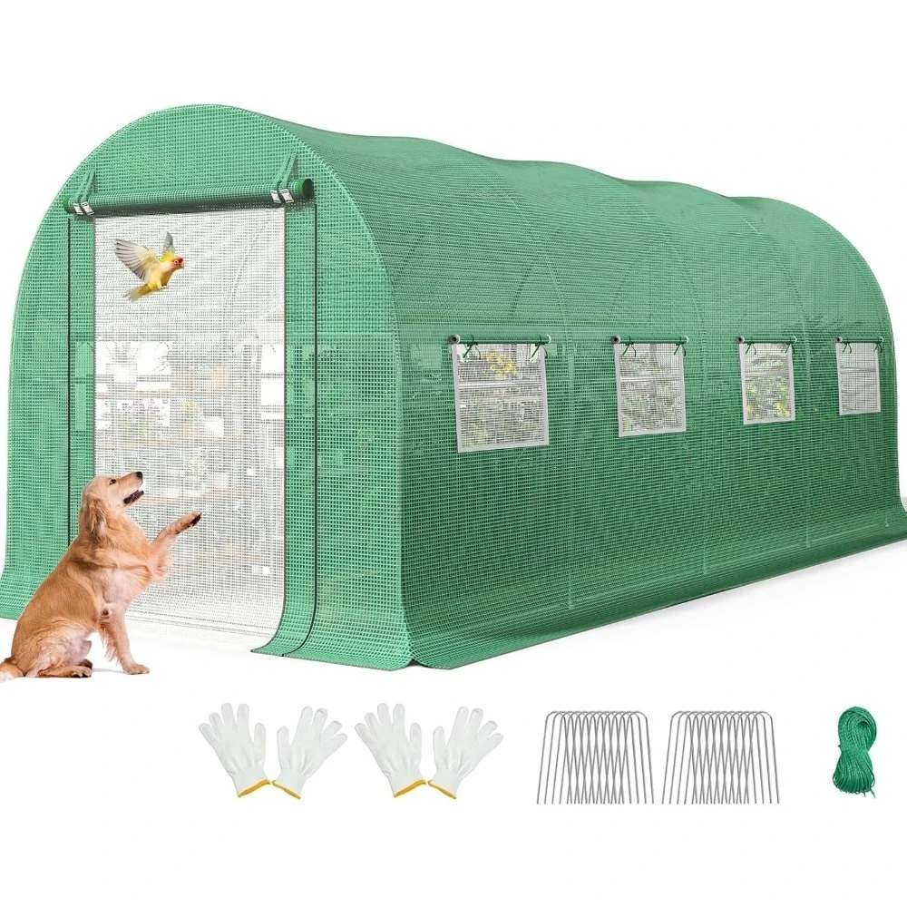 

Premium 15x6.6x6.6FT Greenhouse for Outdoors, Large Walk-in Duty Galvanized Steel Frame, Mesh Door Screen Window Upgraded