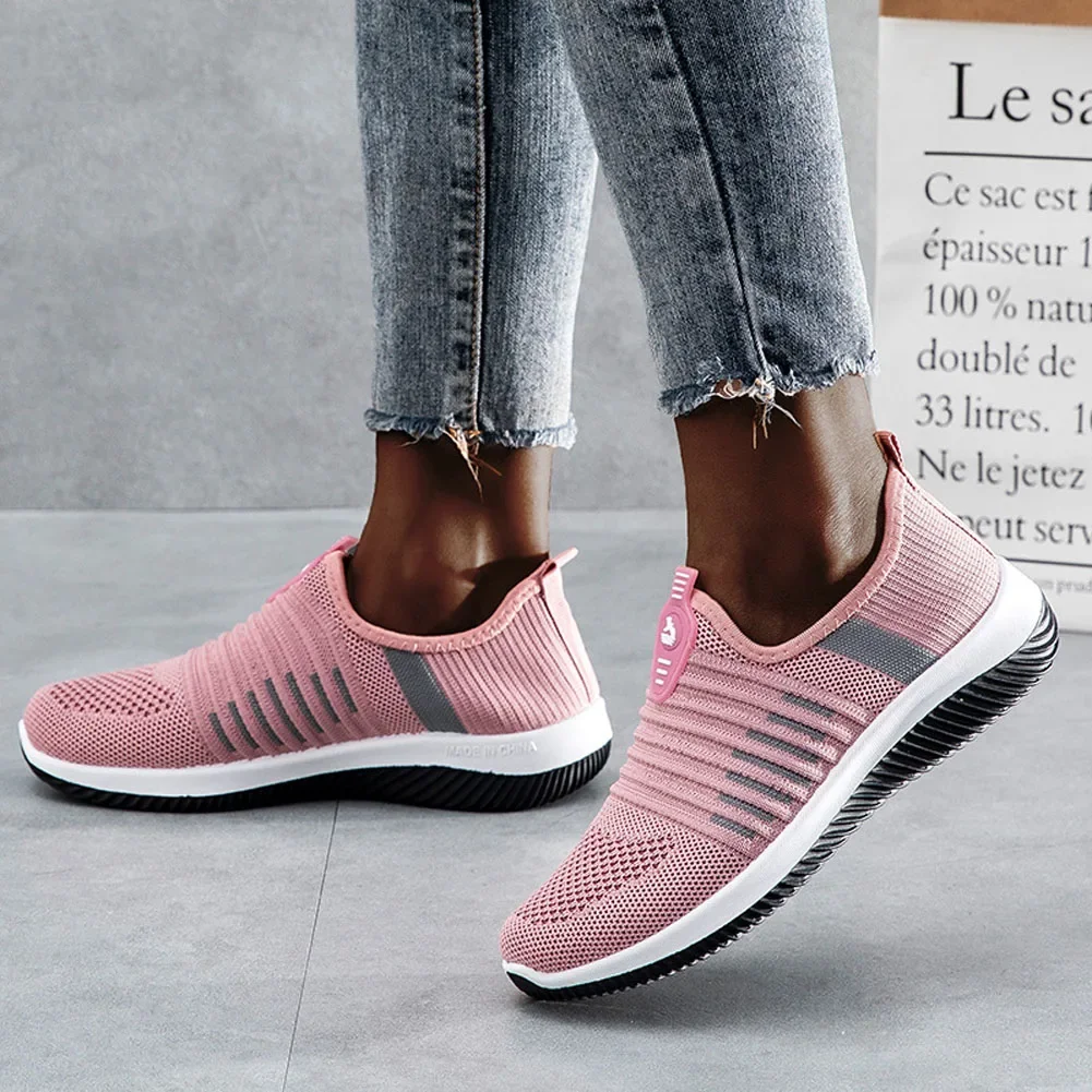 Women Knitting Mesh Shoes Vulcanized Soft Female Sneakers Slip On Casual Ladies Shoe Flat Breathable Sport Women Footwear Autumn