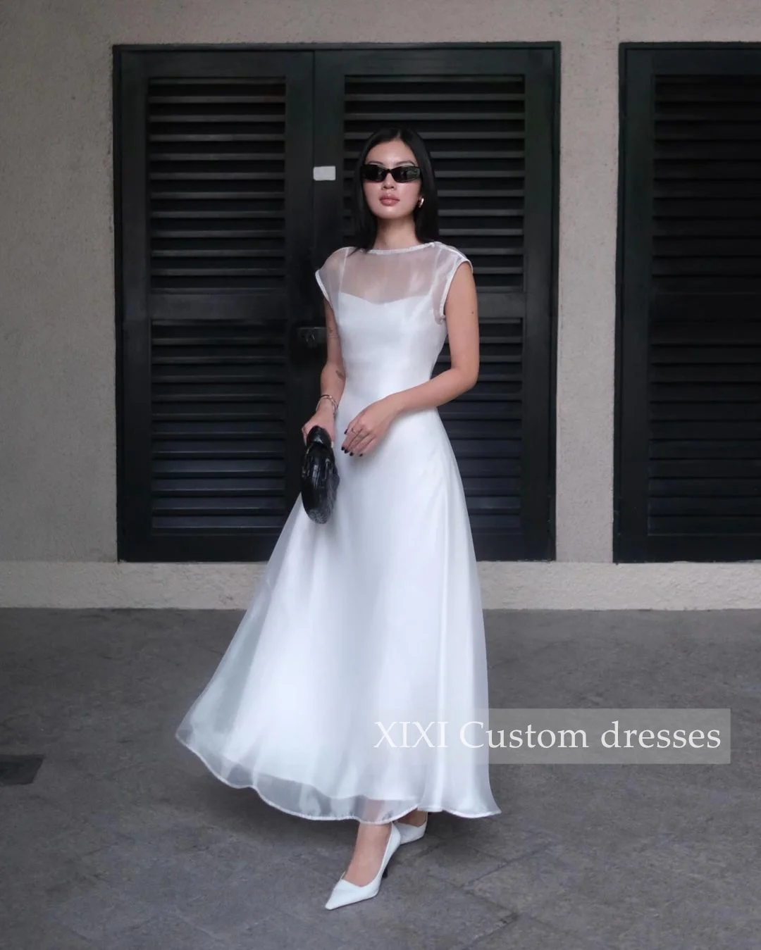 XIXI muslimagnaz raffainer bianco a-line scollo a barchetta lunghezza del pavimento Zipper Up senza maniche Dubai abito da sera 2024 abiti eleganti per donna