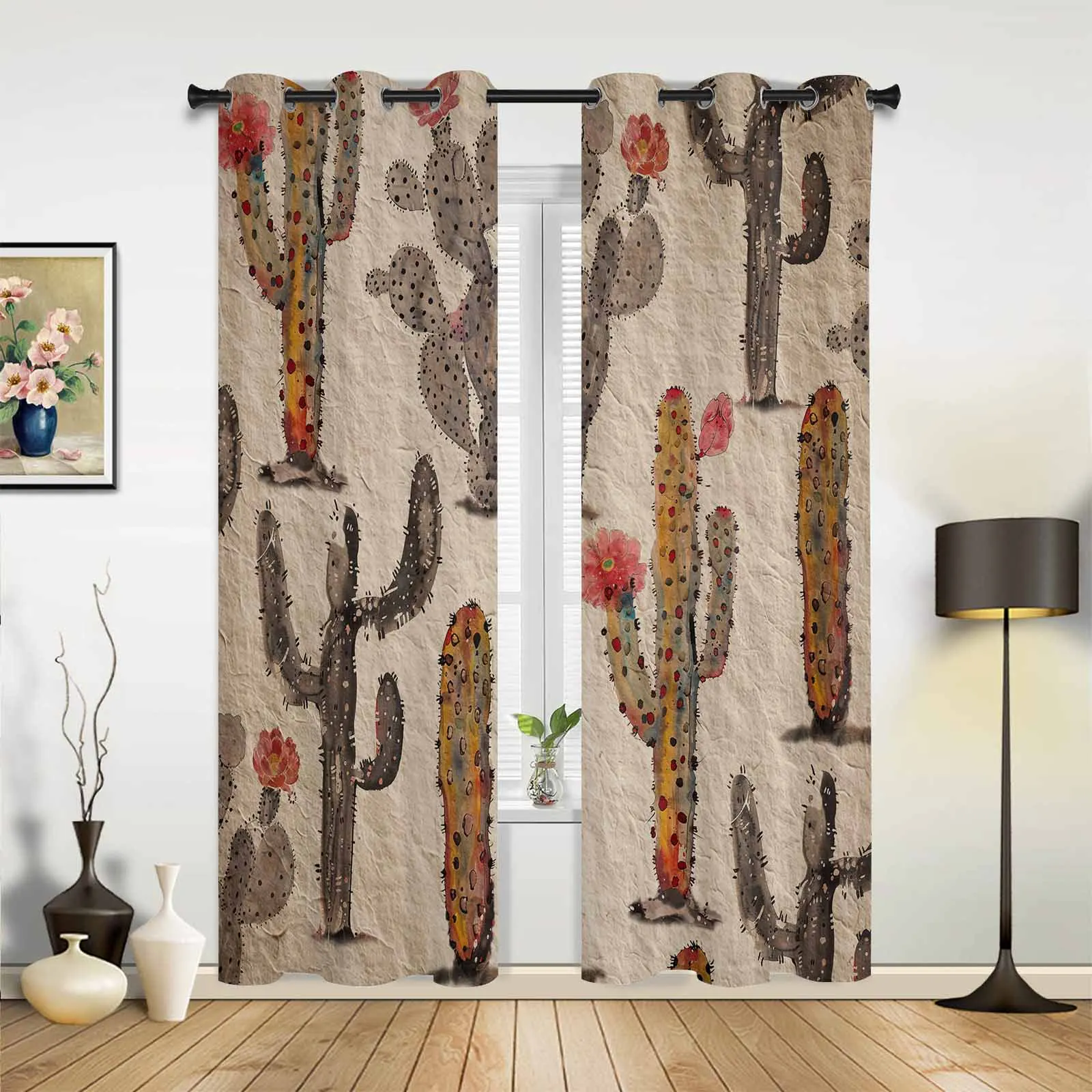 Cactus Flower Watercolor Modern Window Curtains for Living Room Bedroom Curtain Kitchen Treatment Blinds Drapes