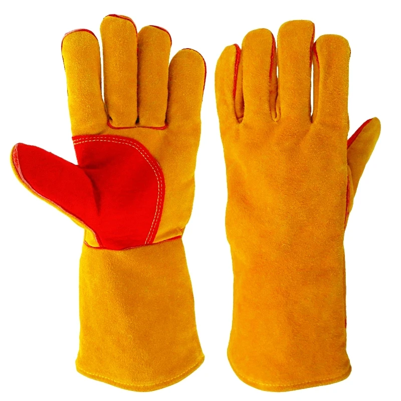 Leather Safety Work Gloves Long Sleeve Heat Resistant Fireproof Leather Forge Welding Gloves for Men Women Grill BBQ Oven Gloves