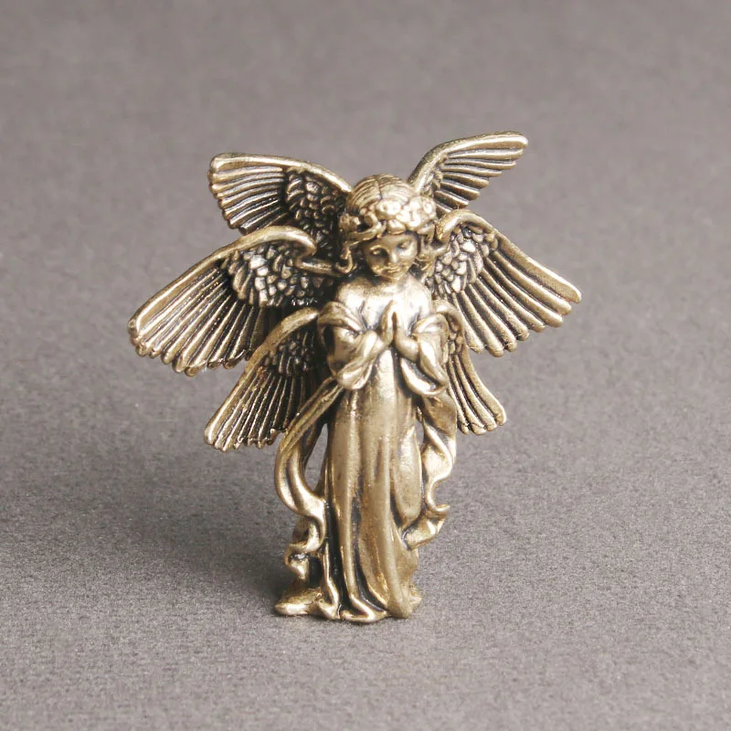 Retro brass six winged angel tabletop ornament, European and American deity statue, Cupid copper carving handicraft