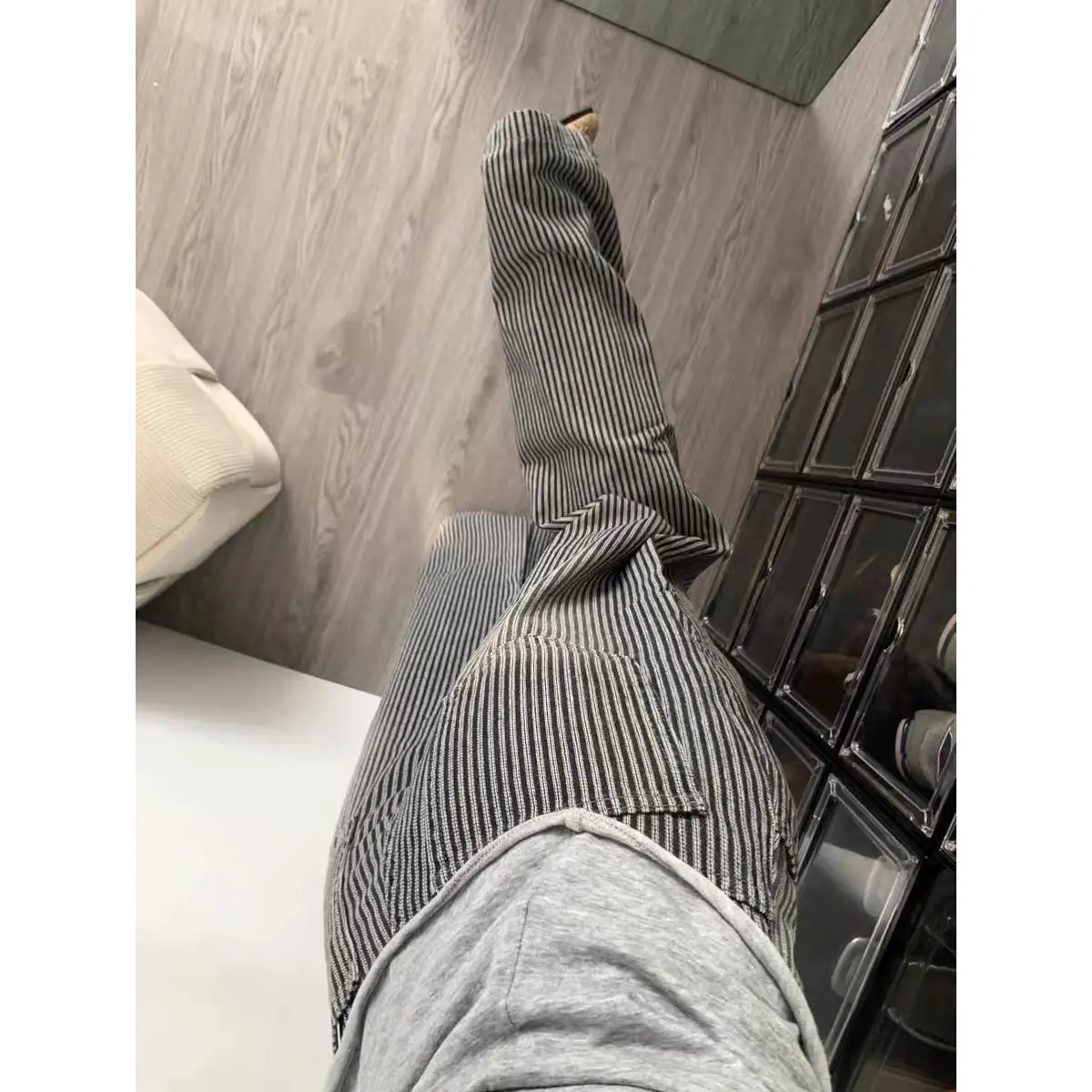 American Retro Striped Wide-leg Jeans Women's Autumn and Winter High Waist Loose Straight Mop Pants