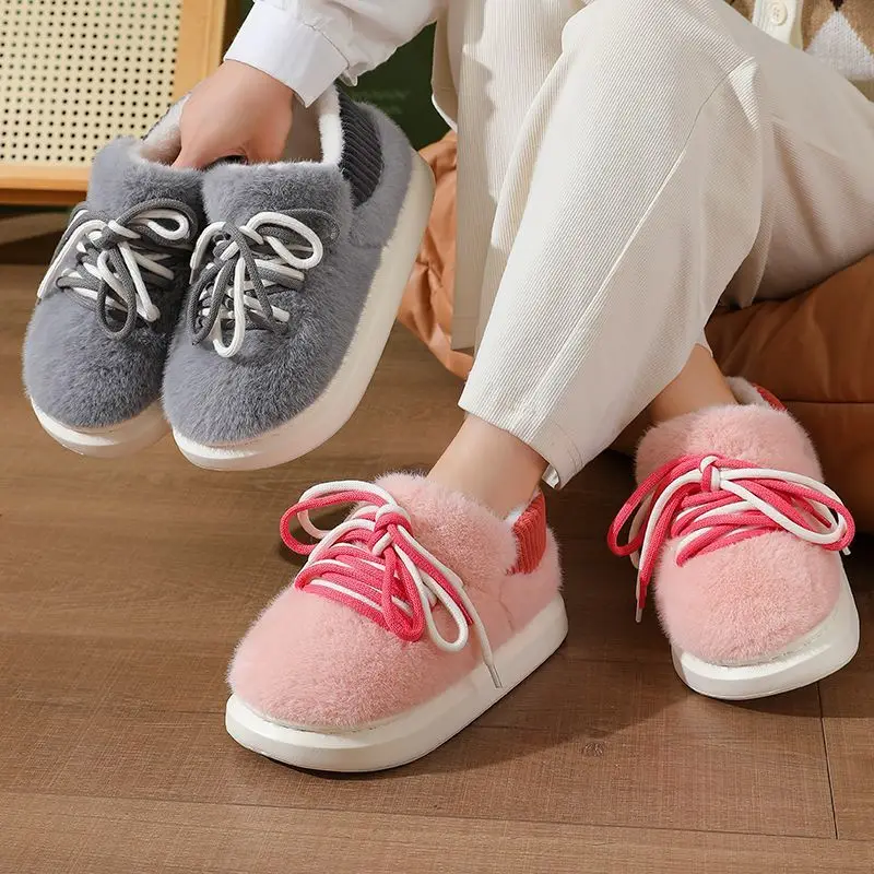 New Stereoscopic Full Wrap Slippers Home Fluffy Cotton Shoes 2025 Designer Lace Up Outdoor Fluffy Walking Shoes