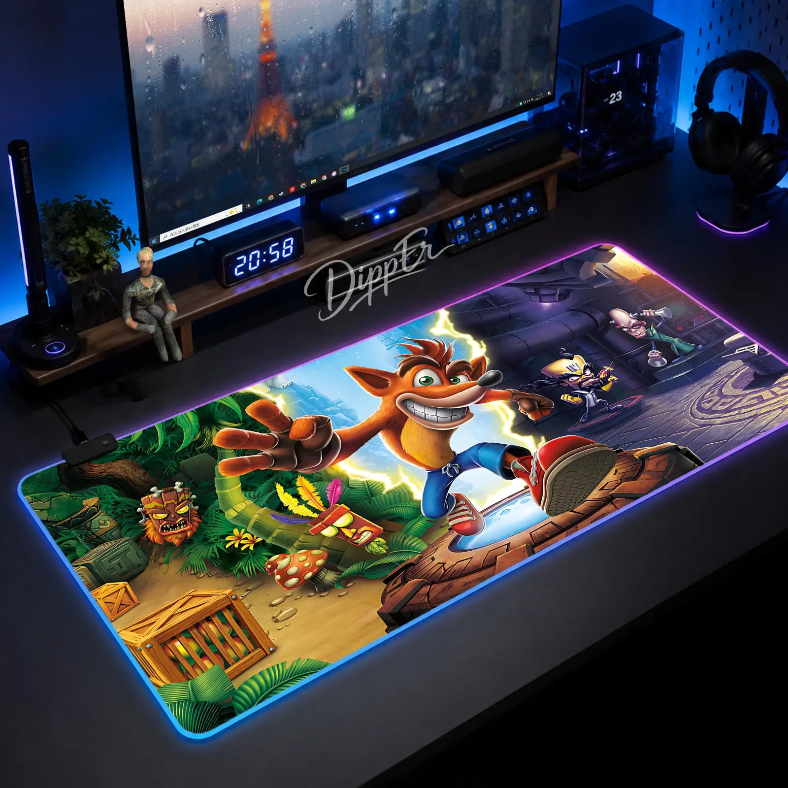 

Game Crash Bandicoot Mouse Pad Large Size LED Glowing Table Pad XXL Gaming Non-slip Rubber Mat With Backlight