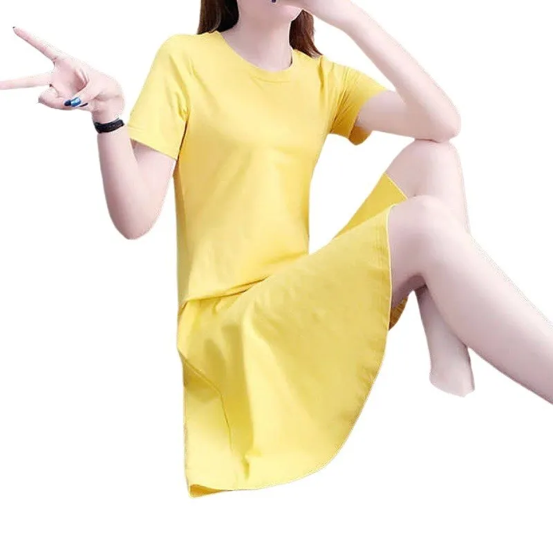 Été 2025 polyvalent grande taille ort Sve t-shirt Dr femmes Hong Kong Sle Polyester fibre taille cintrée pièce unique