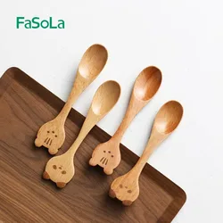 Fasola-コーヒー用の小さな木製ティースプーン、滑らかな蜂蜜スプーン、楕円形のサービングウッドスプーン