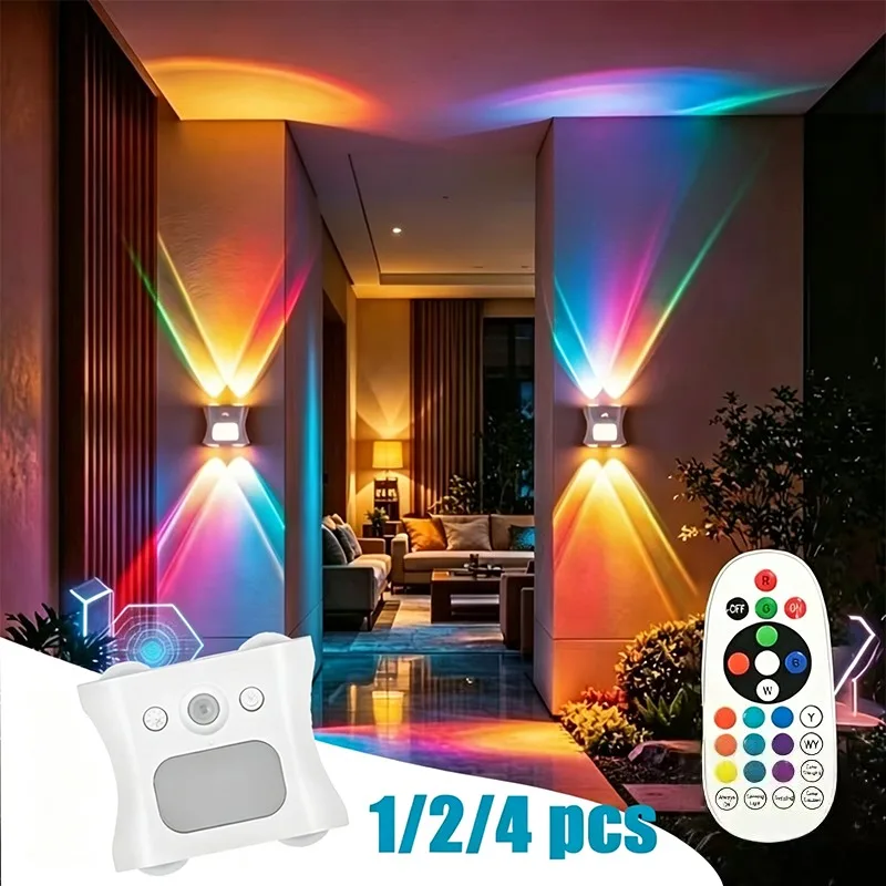 1/2/4 PCS RGB Motion Sensor Wall Light 3 Colors Remote Rechargeable Magnetic Night Lamp for Bedroom Hallway Stairs Closet Decor