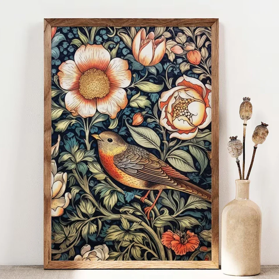 William Morris Diamond Painting Triptych Diy Full Square Round Diamond Mosaic Owl Bird Flower Rhinestones Pictures Cross Stitch