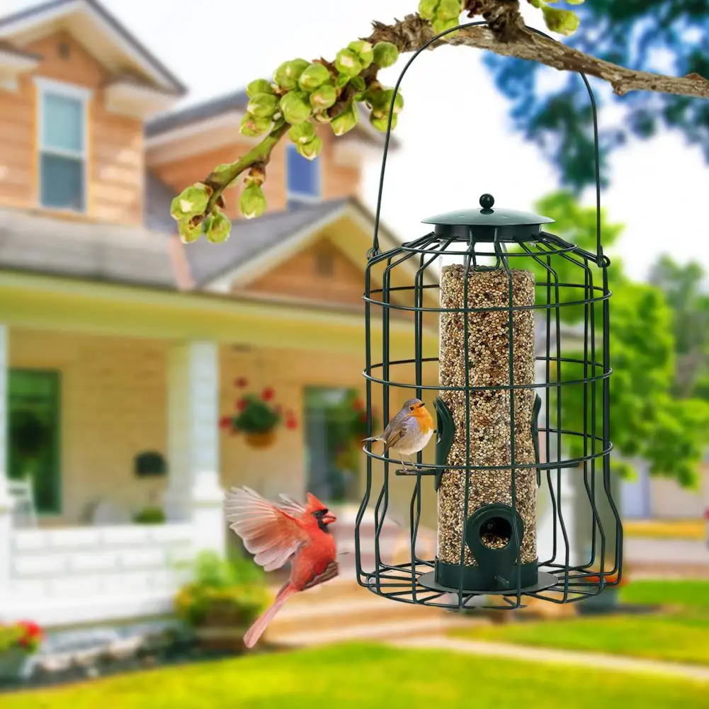 Squirrel-resistant Bird Feeder Rust-proof Hanging Bird Feeder Cage for Garden Backyard Squirrel-proof Steel Wild Bird for Small