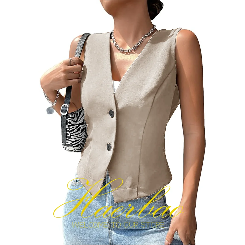 Floerns Dames Mouwloze V-Hals Single Breasted Vest Crop Blazer Jas Jas