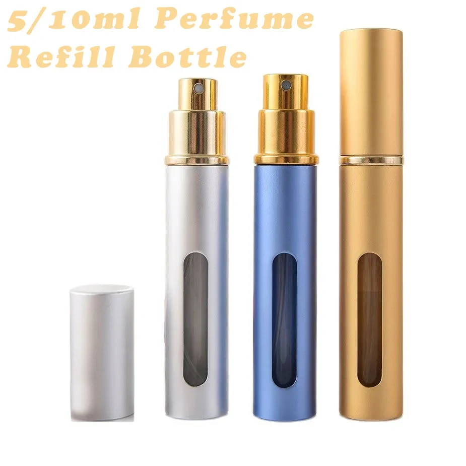 Flacone di ricarica per profumo portatile da 5ml/10ml Mini spruzzatore in metallo contenitori cosmetici da viaggio per atomizzatore di vetro vuoto