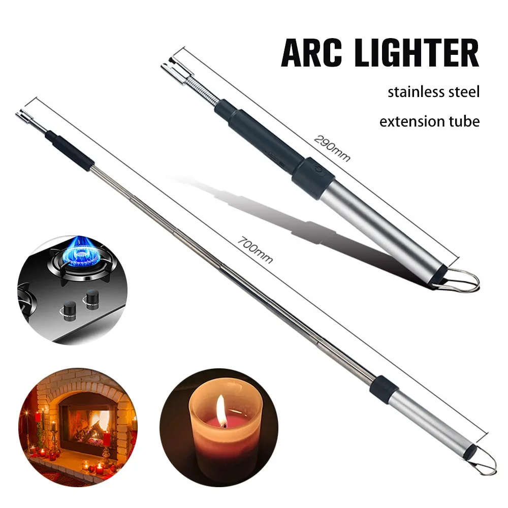 70 CM Retractable USB Electric Lighter Long Adjustable Windproof Rechargeable Plasma Arc Lighter Kitchen BBQ Candle Ignition Gun