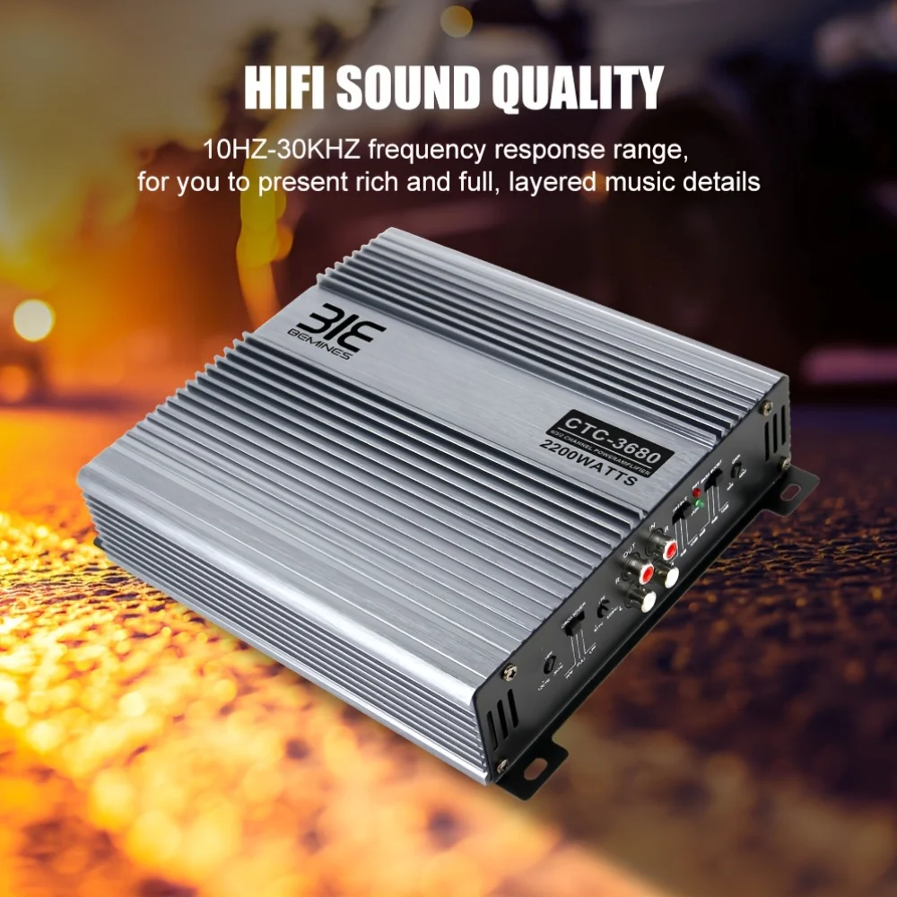 CTC-3680 12V Car Stereo Amplifier, 2200W Peak Power 2-Channel