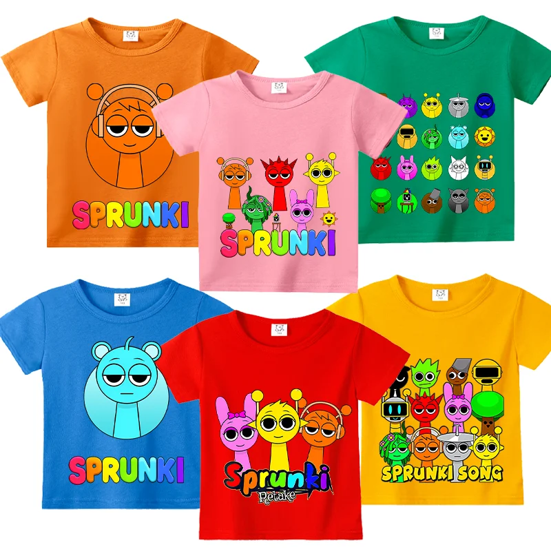Sprunkis Kids T-shirt Summer Children Cartoon Game Cotton Short Sleeve Tops Boy Anime Fashion Cute Tee Girls Casual Clothes Gift