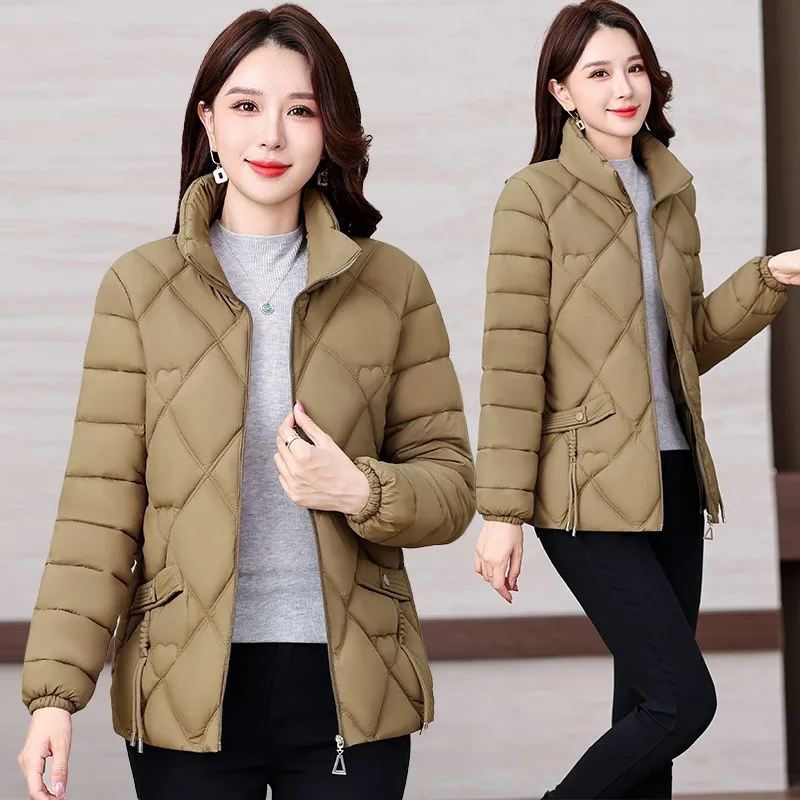 Women Clothing Parkas Winter New Outerwear Fashion Simple Stand Collar Zipper Padded Coat