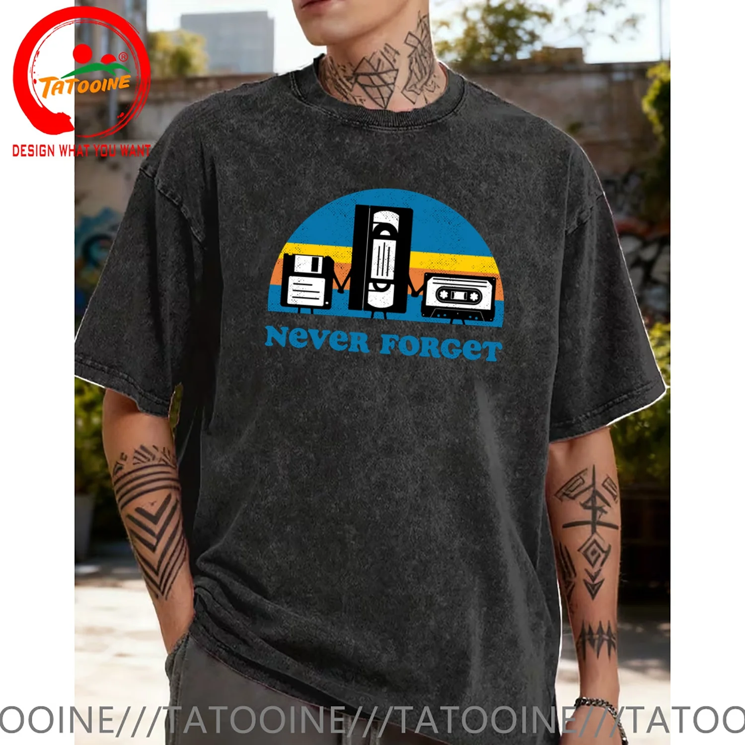 Funny Design Never Forget Cassette Tape  Shirt Men Fashion Trendy Casual Clothing Stylish Tops Tee Shirt Leisure Tshirt Men's