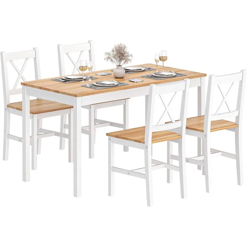 Modern 5-Piece Wood Kitchen Dining Table Set with 4 Chairs for Small Space Kitchen Dining Room Restaurant, Space-Saving Design