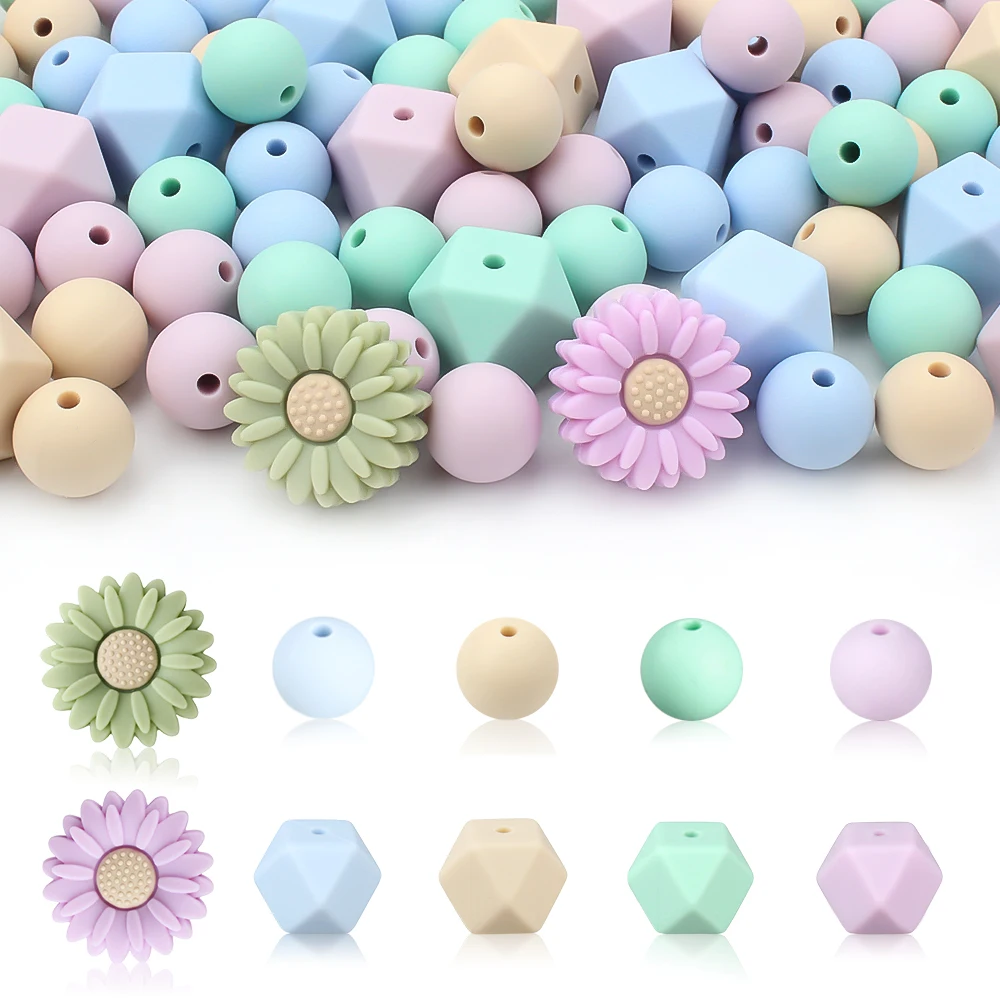 26pcs/set Baby New Silicone Beads Colorful Sunflower Bead Assortmentfor Jewelry Accessories Ornamental Necklace Teether