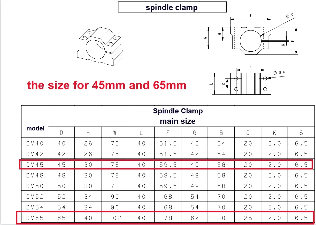 Aluminium CNC Spindle Clamp Holder Inner Diameter 52mm 65mm 80mm Z Axis Router Mount Bracket 800W 1.5KW 2.2KW Spindle Fixture