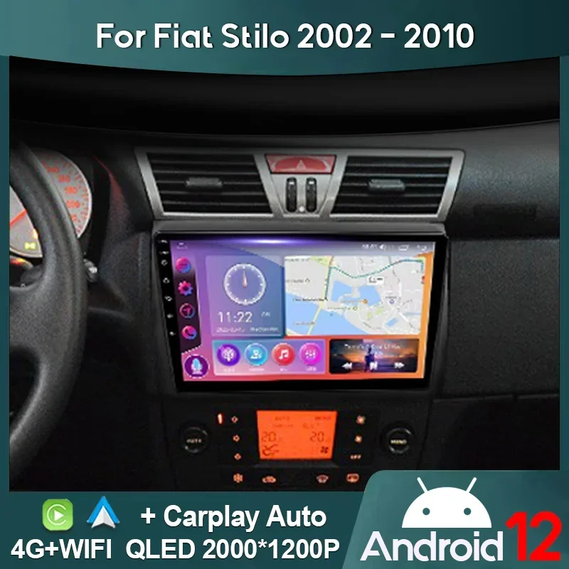 MAMSM Car Radio For Fiat Stilo 2002 - 2010 Android 12 Multimedia Video Player GPS 4G Carplay Autoradio 2K QLED Head Unit Stereo