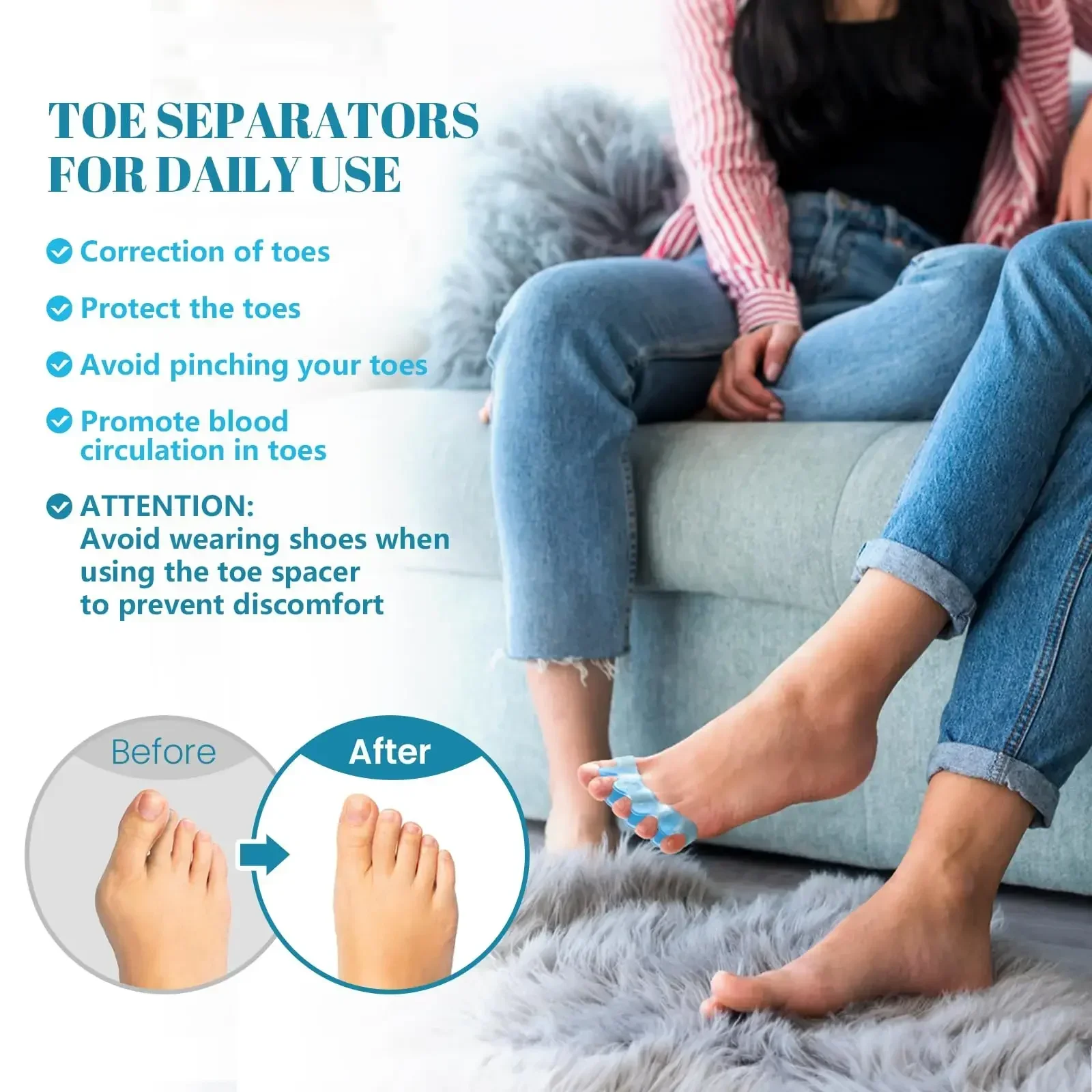 Silicone Toe Separators Correcting Bunions and Restoring Toes Toe Spreaders Toe Straightener for Overlapping Toes Foot Care Tool