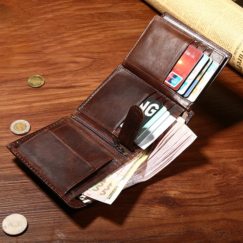 Vintage Men Genuine Leather Wallet Short Small Wallet Male Slim Purse Mini Wallet Coin Purse Money Credit Card Holder New