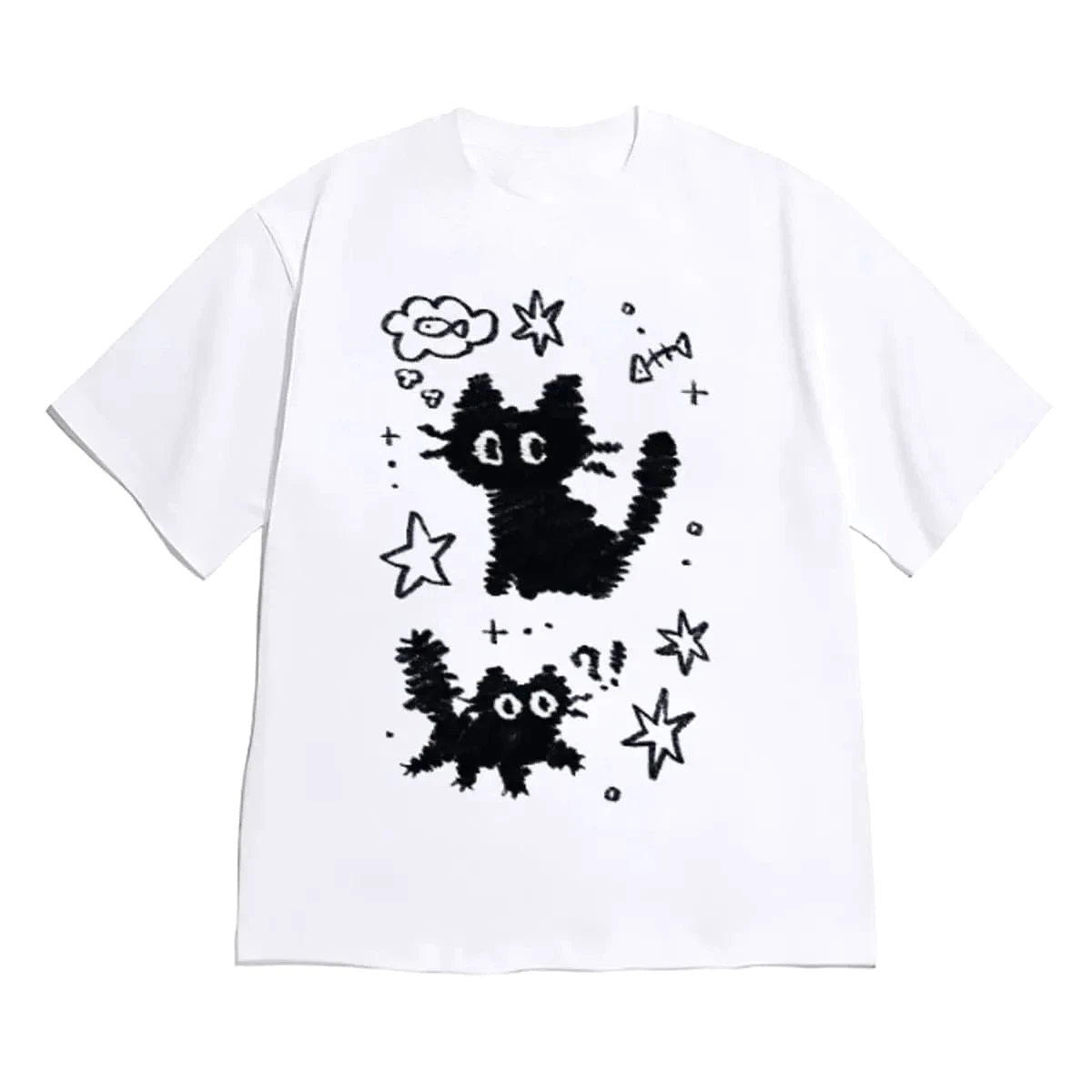 Minimalist Sketch Puppy Korean Letter Printed T-shirt for Women Short Sleeve Aesthetic Harajuku Casual Women's Promo Clothing