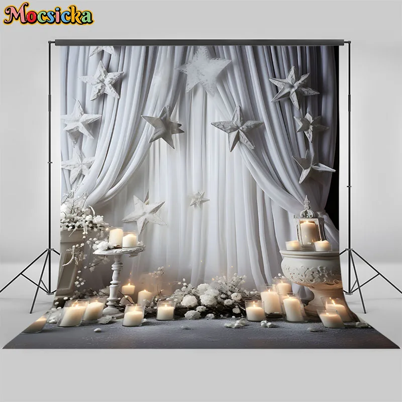 Mocsicka Christmas Photography Background Window Xmas Tree Stars Decoration Adult Children Portrait Photo Backdrops Studio Props