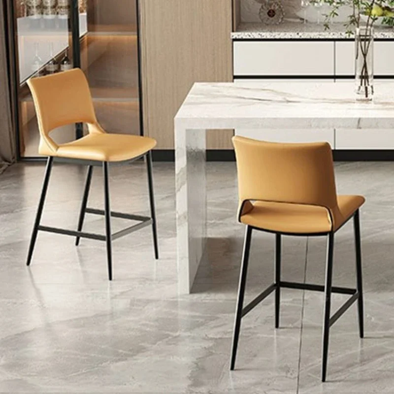 Light Luxury Bar Chairs Made of Genuine Leather Modern Minimalist High Legged Bar Stools Island Stools Backrest Furniture