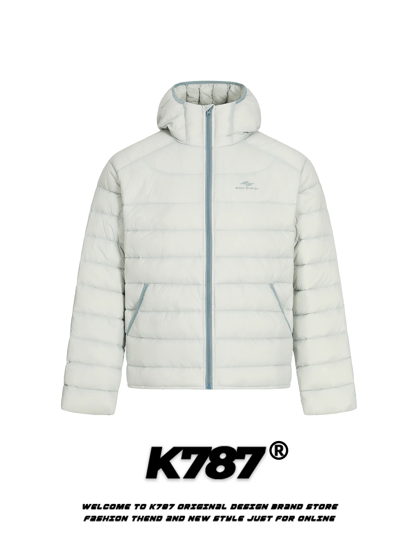 

Retro American Sle White Du down Hooded Jaet Loose Striped Lightweight Bread Sle Outerwear for Men And Women