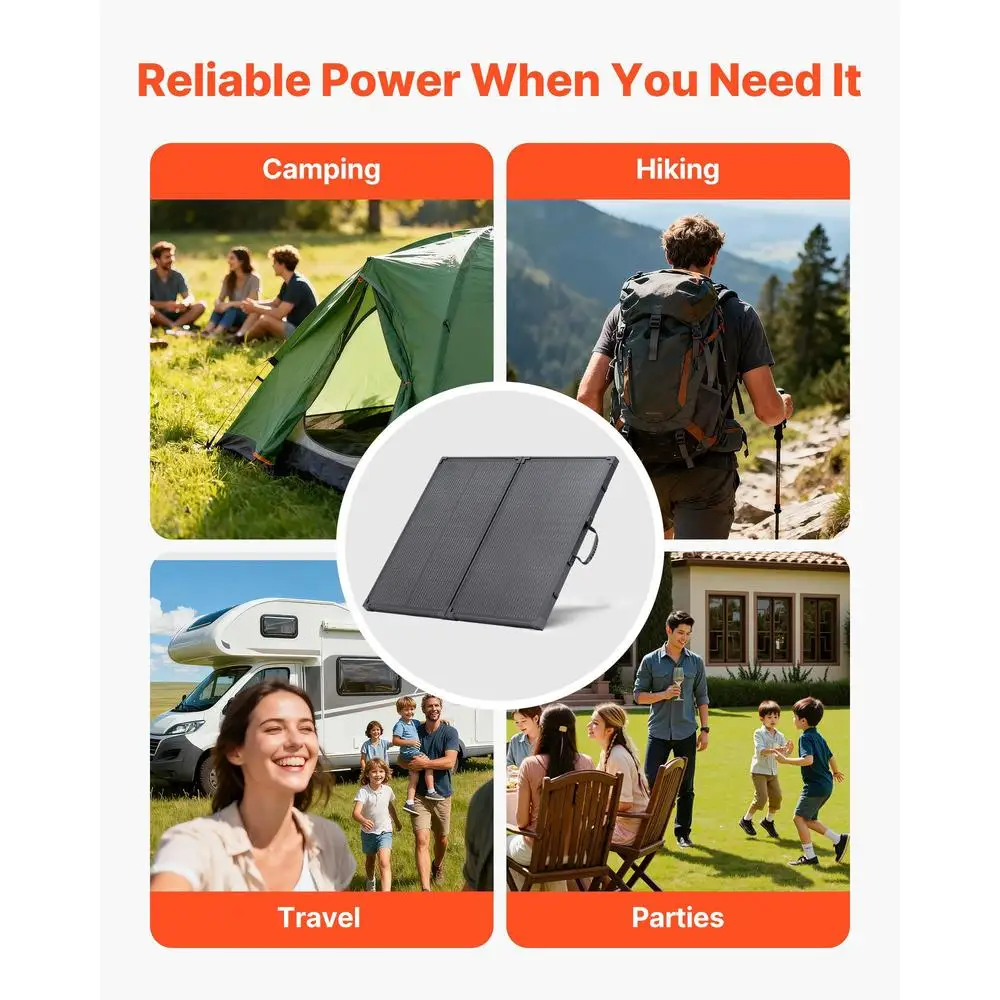 Panneau solaire pliable de 100 W, module solaire monocristallin portable de type N avec 16 cellules, cadre inclus, rendement de 24 %, indice de protection IP67, chargeur avec contrôleur PWM de 30 A et sortie MC4, idéal pour le camping et la randonnée.