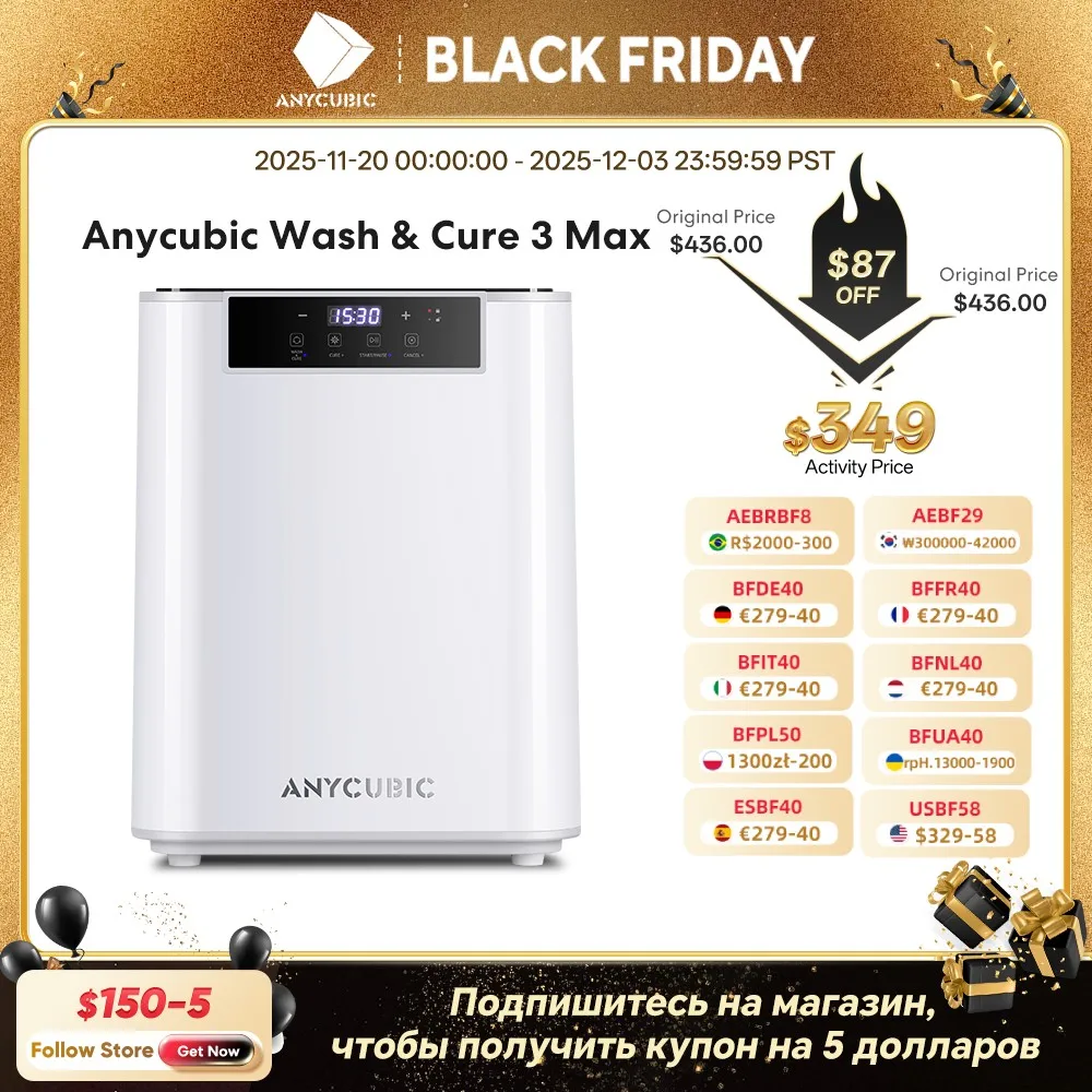 

ANYCUBIC Wash & Cure 3 Max 15.1L Super Large Volume Curing Washing Machine For LCD SLA 3D Printer For Photon M7 MaX