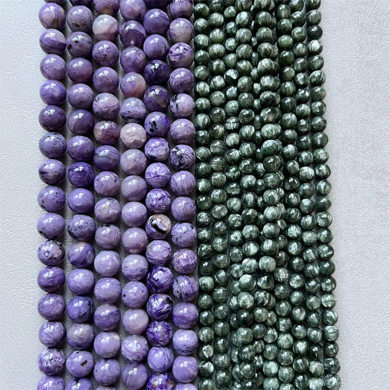 6MM Green Charoite 10MM Purple Jade Effect Natural Genuine Seraphinite Gemstone Loose Beads for Jewelry Design DIY Clinochlore
