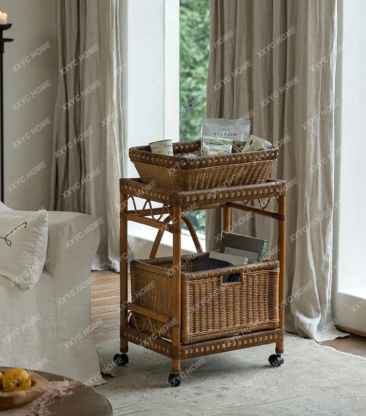 rattan storage cart mobile living room bedroom with storage high-end fashion rack